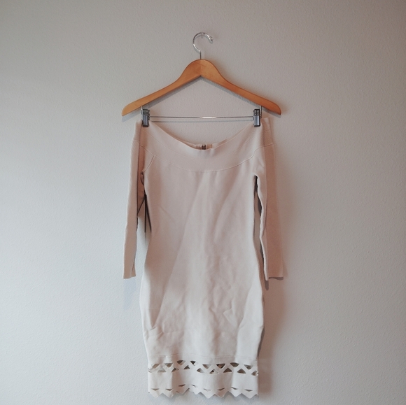 Marciano Asymmetrical Off-Shoulder White Bodycon Dress - Picture 7 of 8